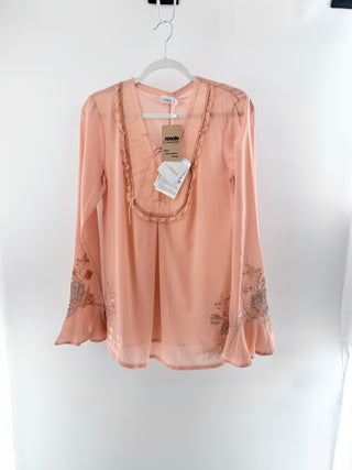 La perla silk embroidered semi sheer tunic, S