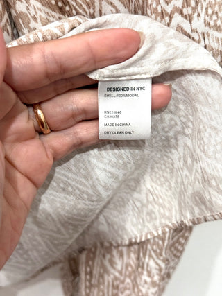 Intermix Perry Printed Long Sleeve Button Modal Blouse Pale Beige Women's Size 4