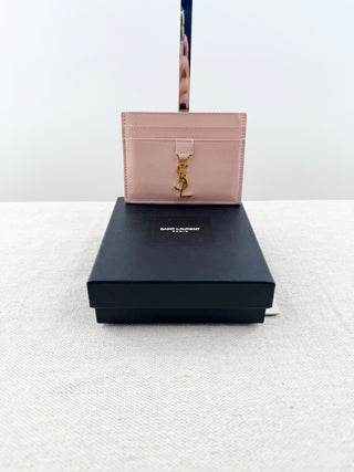 Saint Laurent leather card holder with Cassandra logo