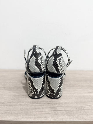Alexander Wang Abby Snakeskin Leather Ankle Strap Sandal White Black Womens 38.5