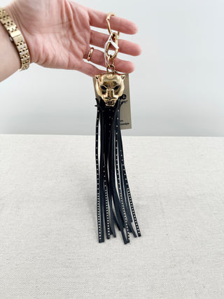 Roberto Cavalli panther leather studded tassel key ring and bag charm