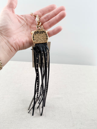 Roberto Cavalli panther leather studded tassel key ring and bag charm