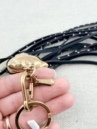 Roberto Cavalli panther leather studded tassel key ring and bag charm