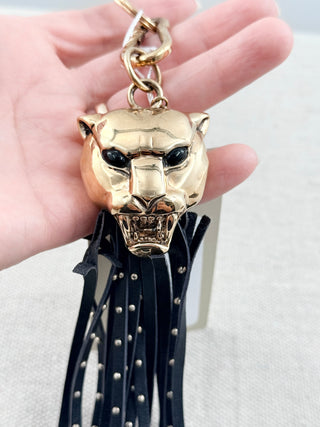 Roberto Cavalli panther leather studded tassel key ring and bag charm
