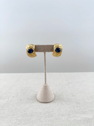 Christian Dior statement gold tone clip on lazuli earring with lapis stone