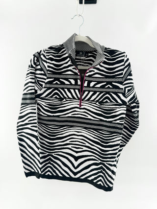 Newland Zebra print half zip ski sweater, m