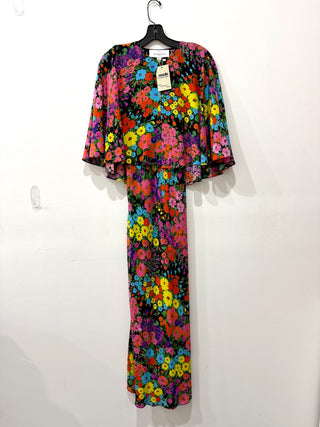 Les reveries floral pattern silk maxi dress with cape, 0