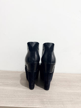 VTG YSL Yves Saint Laurent Ariane Lace Up Platform Wedge Booties Black EU 40