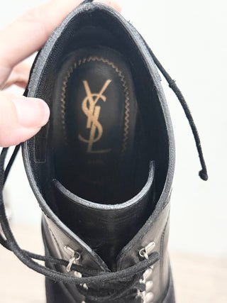 VTG YSL Yves Saint Laurent Ariane Lace Up Platform Wedge Booties Black EU 40