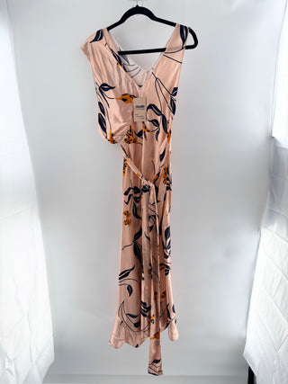 Marni Floral Print Satin V-Neck Asymmetric Maxi Dress Pink Women's IT 36 / 0 US