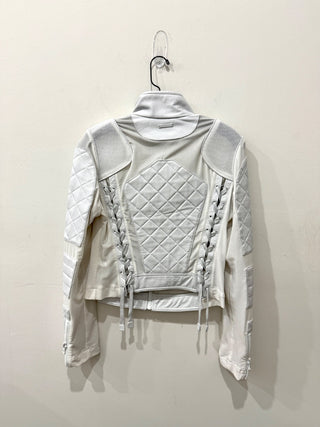 Blanc Noir Quilted Leather & Mesh Full Zip Moto Jacket White Women's Size Small