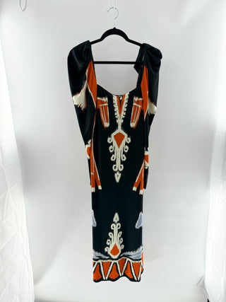 Johanna Ortiz Printed midi dress with square neckline, puff sleeves & fitted silhouette, 6