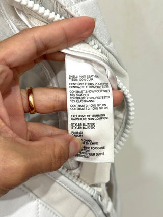 Blanc Noir Quilted Leather & Mesh Full Zip Moto Jacket White Women's Size Small