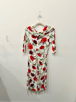 Diane von Furstenberg Jim Floral Jersey Knee Length Sheath Dress White/Red S
