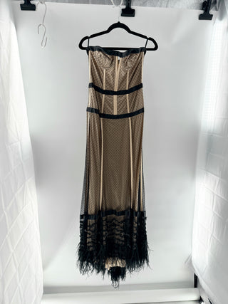 La perla Polkadot tulle corset maxi with underwire cups contrast banding & ruffled hem, 42