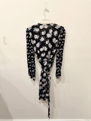 Diane von Furstenberg Erica Floral Print Wrap Midi Dress Black Women's Size M