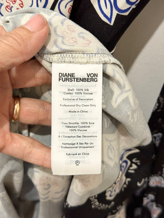 Diane von Furstenberg Erica Floral Print Wrap Midi Dress Black Women's Size M