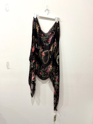 Roberto Cavalli 100% Silk Floral Print Scarf Black Multi One Size