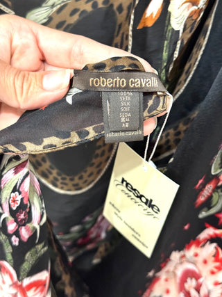 Roberto Cavalli 100% Silk Floral Print Scarf Black Multi One Size