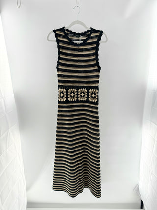 Rails Crochet midi dress with striped pattern & square pattern waist, s