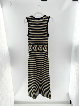 Rails Crochet midi dress with striped pattern & square pattern waist, s