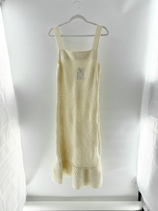 Jil Sander Crochet knit maxi dress with square hemline wide straps & textured flared hem, 36