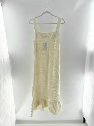 Jil Sander Crochet knit maxi dress with square hemline wide straps & textured flared hem, 36