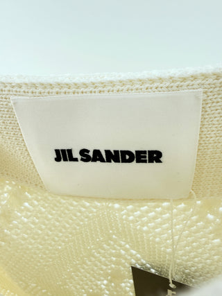 Jil Sander Crochet knit maxi dress with square hemline wide straps & textured flared hem, 36