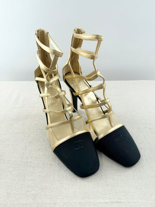 Chanel metallic leather cage ankle booties, 41