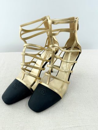 Chanel metallic leather cage ankle booties, 41