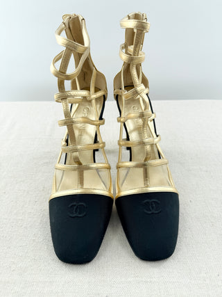 Chanel metallic leather cage ankle booties, 41