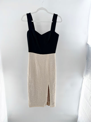 Dress The Population Malise Sequin Colorblock Pencil Dress Black Cream Women’s S