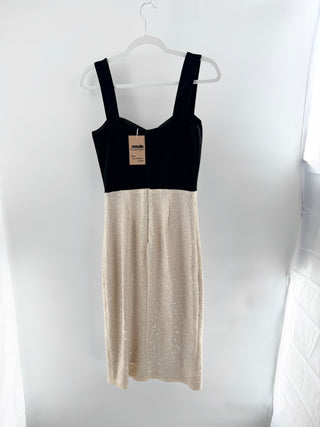 Dress The Population Malise Sequin Colorblock Pencil Dress Black Cream Women’s S