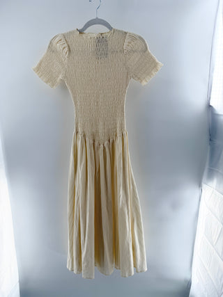 Apres Studio Marta Short Sleeve Smocked A-Line Midi Dress Butter Yellow Womens 4