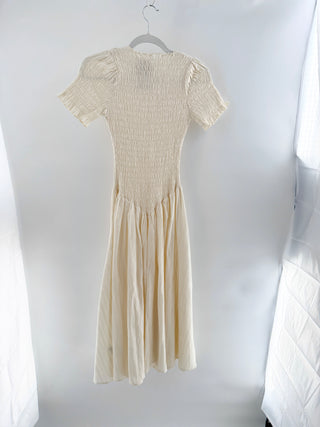 Apres Studio Marta Short Sleeve Smocked A-Line Midi Dress Butter Yellow Womens 4