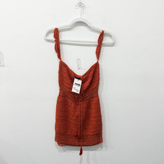 Majorelle Miles Lace Up Off Shoulder Mini Dress Burnt Red Clay Women's Small