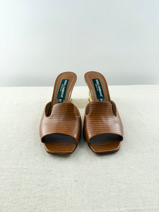 Dolce and Gabbana iguana print mules with DG heel, 40.5