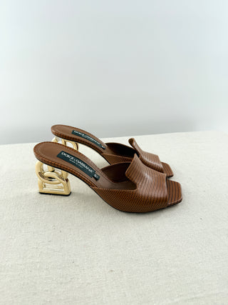 Dolce and Gabbana iguana print mules with DG heel, 40.5