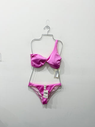 Baobab vibrant two-piece bikini featuring asymmetrical one-shoulder top with classic-cut bottom, L