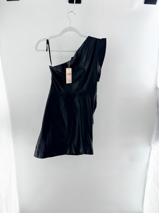 LAMARQUE Corey Lamb Leather Asymmetric One Shoulder Mini Dress Black Women's XS