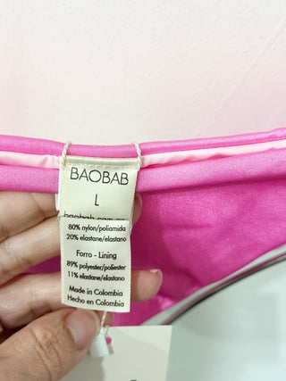 Baobab vibrant two-piece bikini featuring asymmetrical one-shoulder top with classic-cut bottom, L