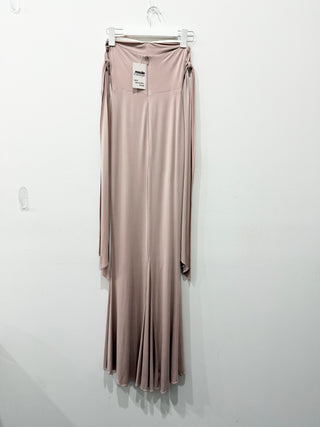 Abyss By Abby Sleek Off-the-Shoulder Minimalist Maxi Dress Beige Women's Size XS