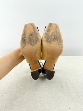 Valentino canvas and black patent platform slingback open toe pumps, 40