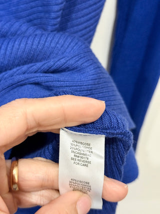 Tahari Long Sleeve Ribbed Turtleneck Pullover Sweater Blue Women's Size Medium