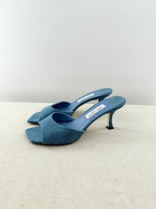 Jimmy Choo skye 70 denim slide sandals, 41