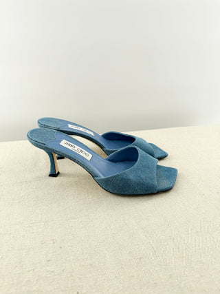 Jimmy Choo skye 70 denim slide sandals, 41