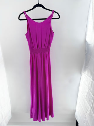 Jay Godfrey Silk Sleeveless V-Neck Blouson Maxi Dress Fuchsia Pink Womens Size 0