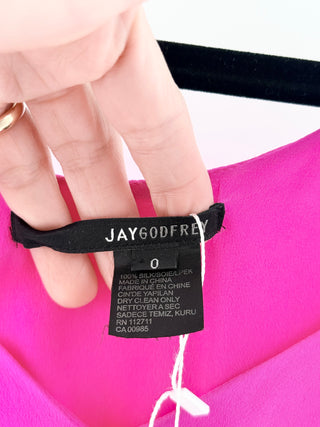 Jay Godfrey Silk Sleeveless V-Neck Blouson Maxi Dress Fuchsia Pink Womens Size 0