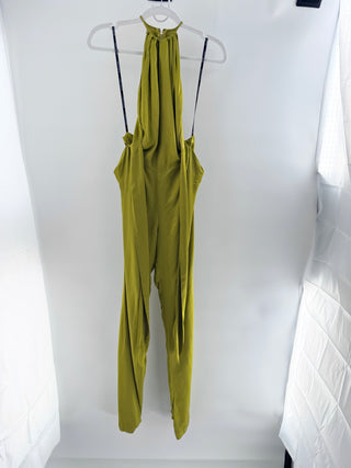 Marciano sleeveless halter neckline jumpsuit crafted in satin silky fabric, 0