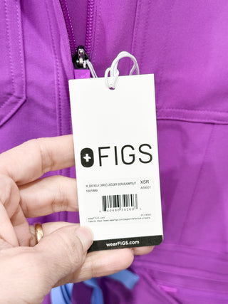 Figs Rafaela Cargo Jogger Scrub Jumpsuit featuring a zip-front closure, cap sleeves, and a drawstring waist, XXS